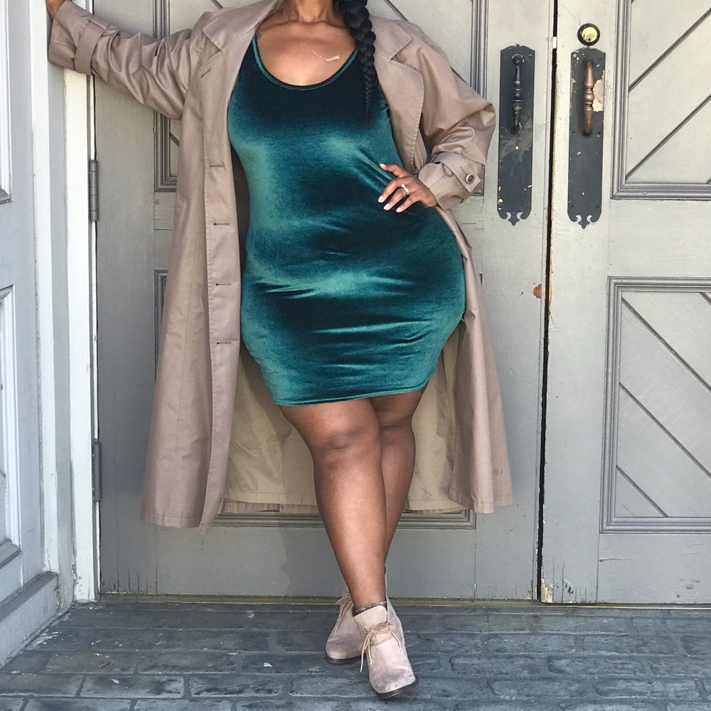 Emerald green velvet mini dress